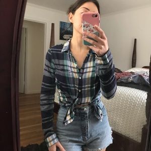 Rayon Plaid Button Down